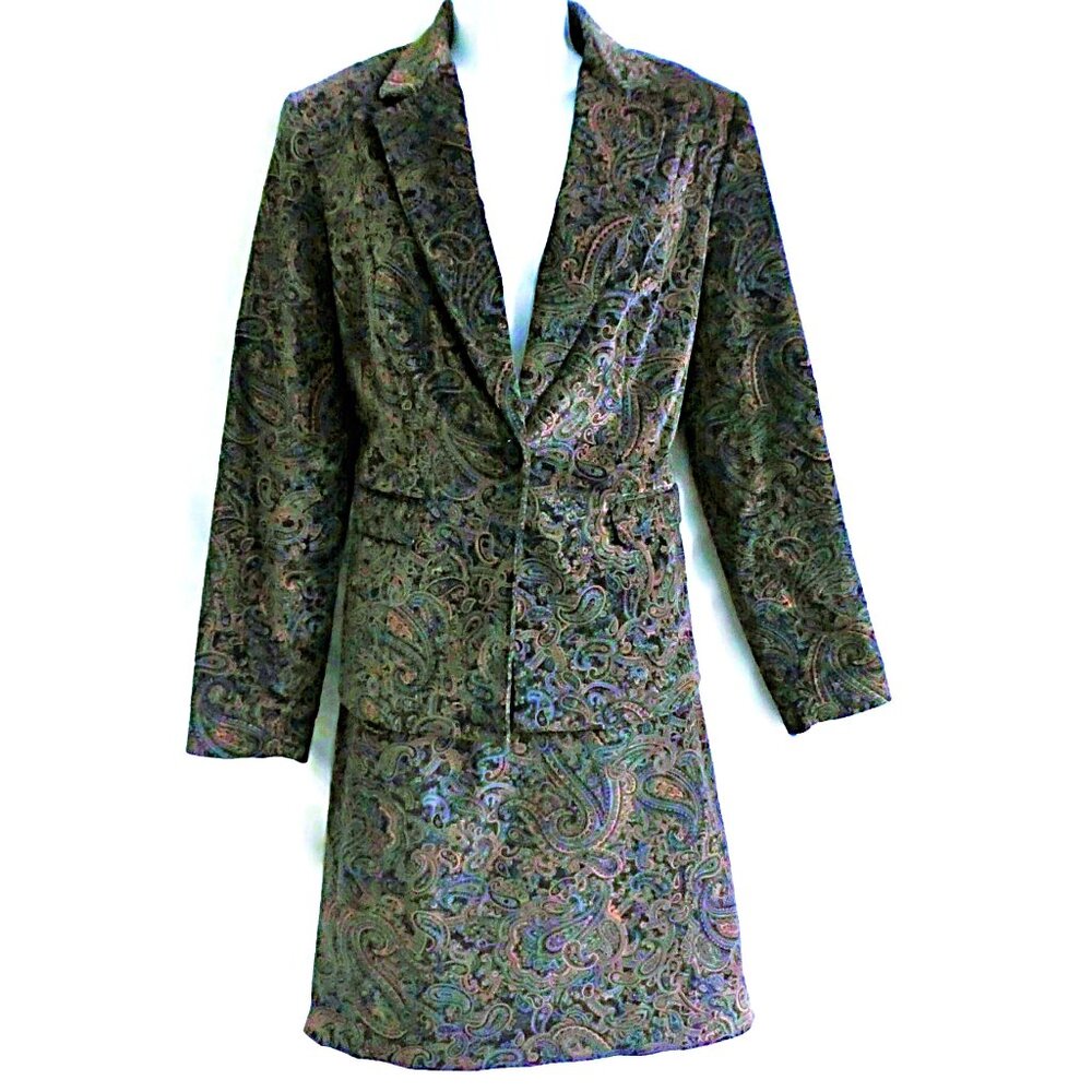 VeLVeT Isabel & Nina Blazer Skirt Suit Paisley Brown Cotton Spandex Fully Lined